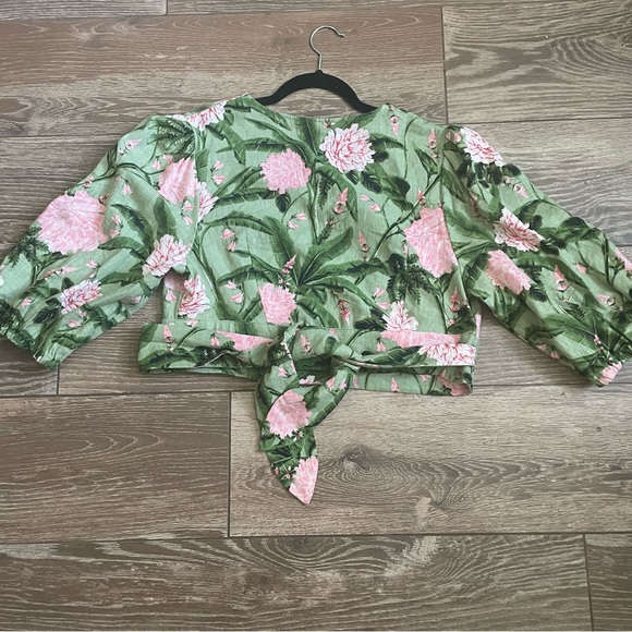 Final Price Agua Bendita x Target Linen Blend Floral Tropical Wrap Crop Top XXL - Picture 7 of 10